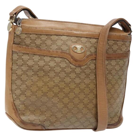 CELINE Macadam Canvas Shoulder Bag Pvc Beige Gold - Picture 1 of 13